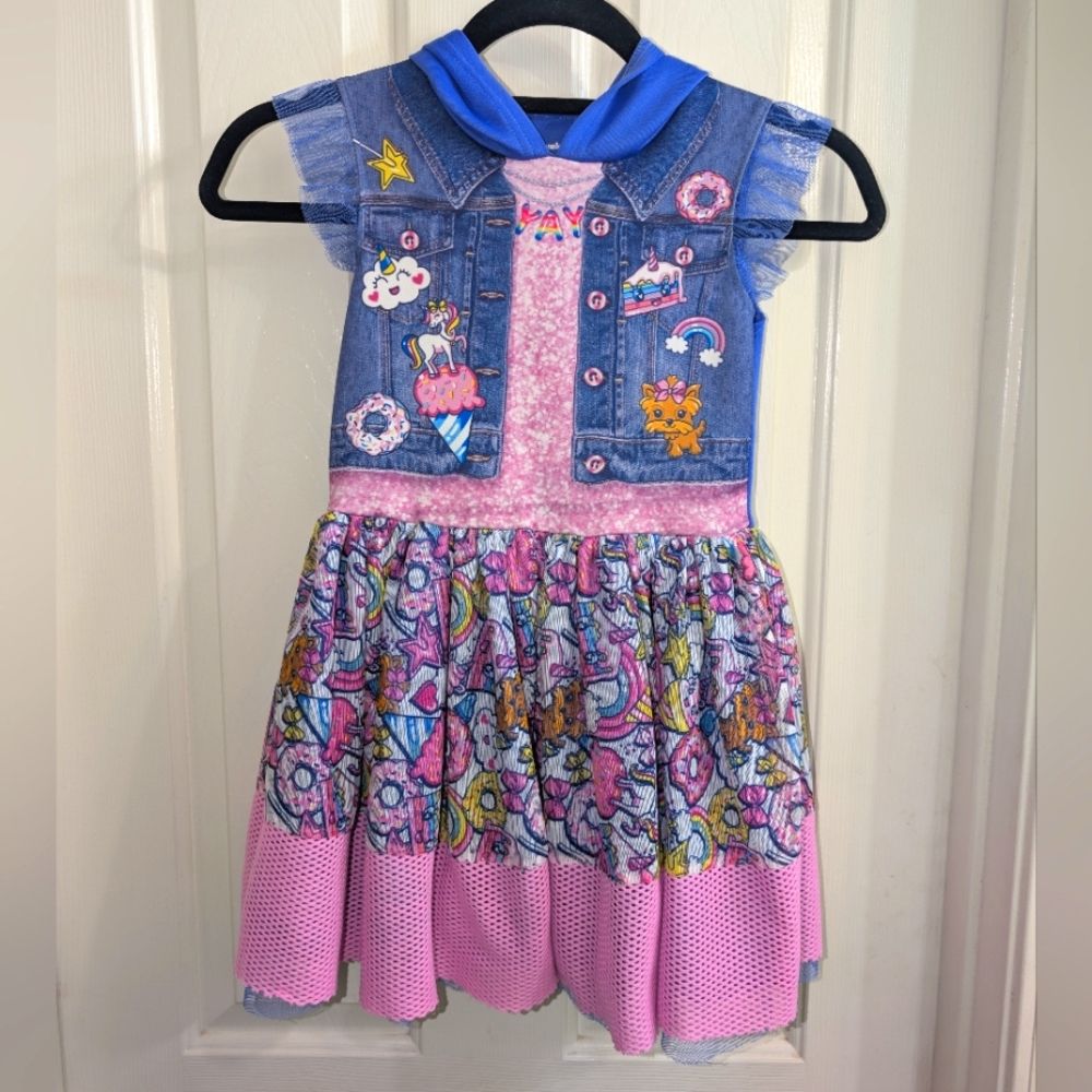 Girls Small Nickelodeon Blue and Pink Kids Casual Dress With Hood